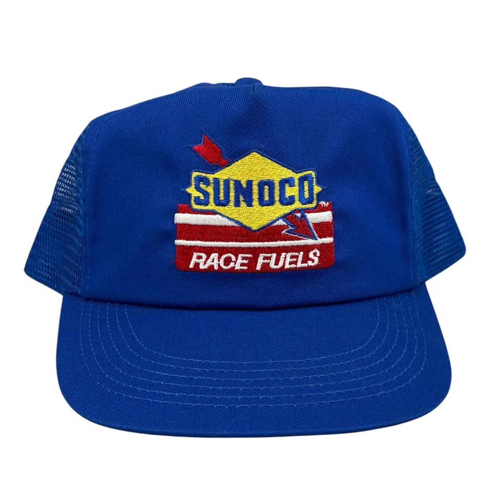 Vintage Sunoco Race Fuels Trucker Hat Blue Mesh Snapback Cap Midwest Embroidery